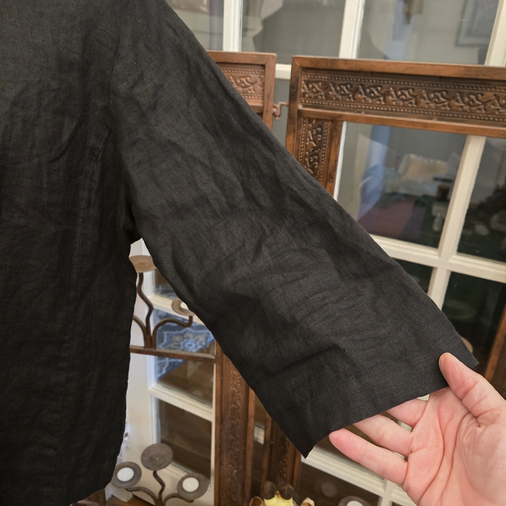 Eileen Fisher Irish Linen Black Blouse/Jacket, Sz L - Picture 5 of 9